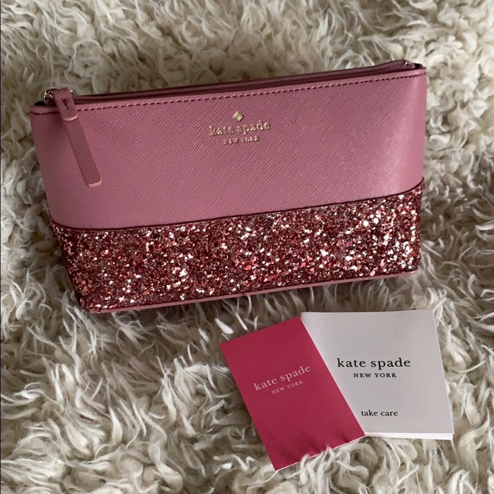 NWT Kate Spade Pink & Glitter Cosmetic Case
